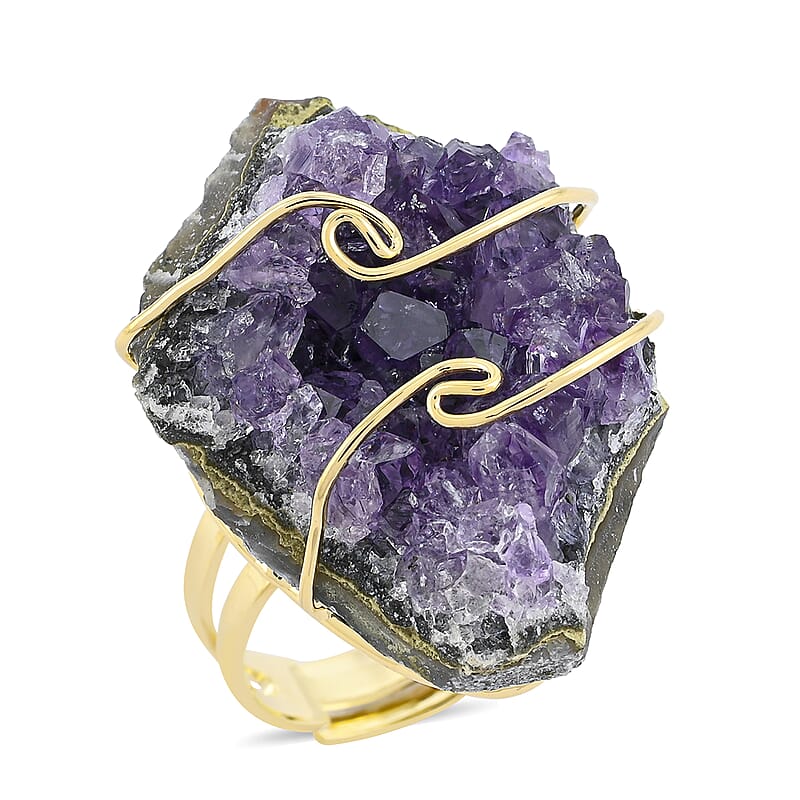 Purple Amethyst Druzy 53.00 ctw Ring in Goldtone (Adjustable)