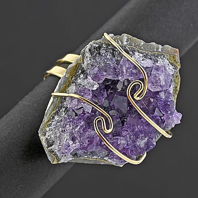Purple Amethyst Druzy 53.00 ctw Ring in Goldtone (Adjustable)