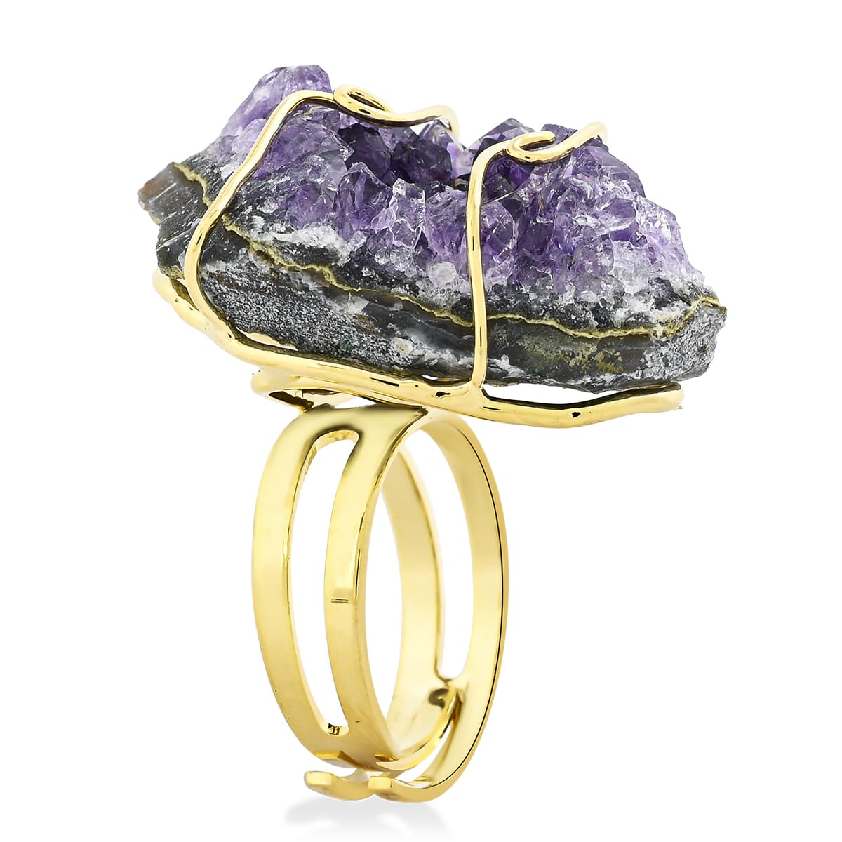 Purple Amethyst Druzy 53.00 ctw Ring in Goldtone (Adjustable) image number 3
