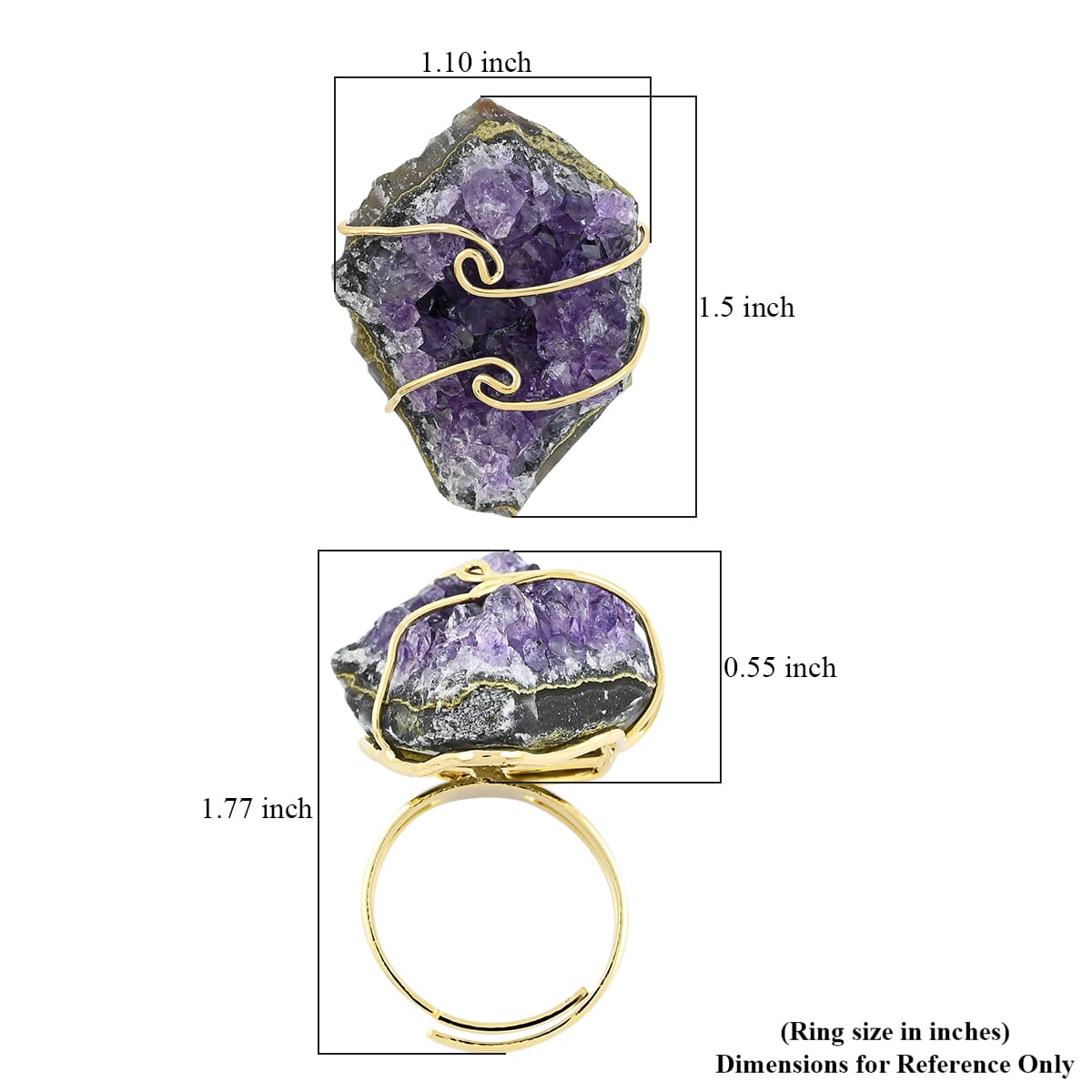 Purple Amethyst Druzy 53.00 ctw Ring in Goldtone (Adjustable) image number 4