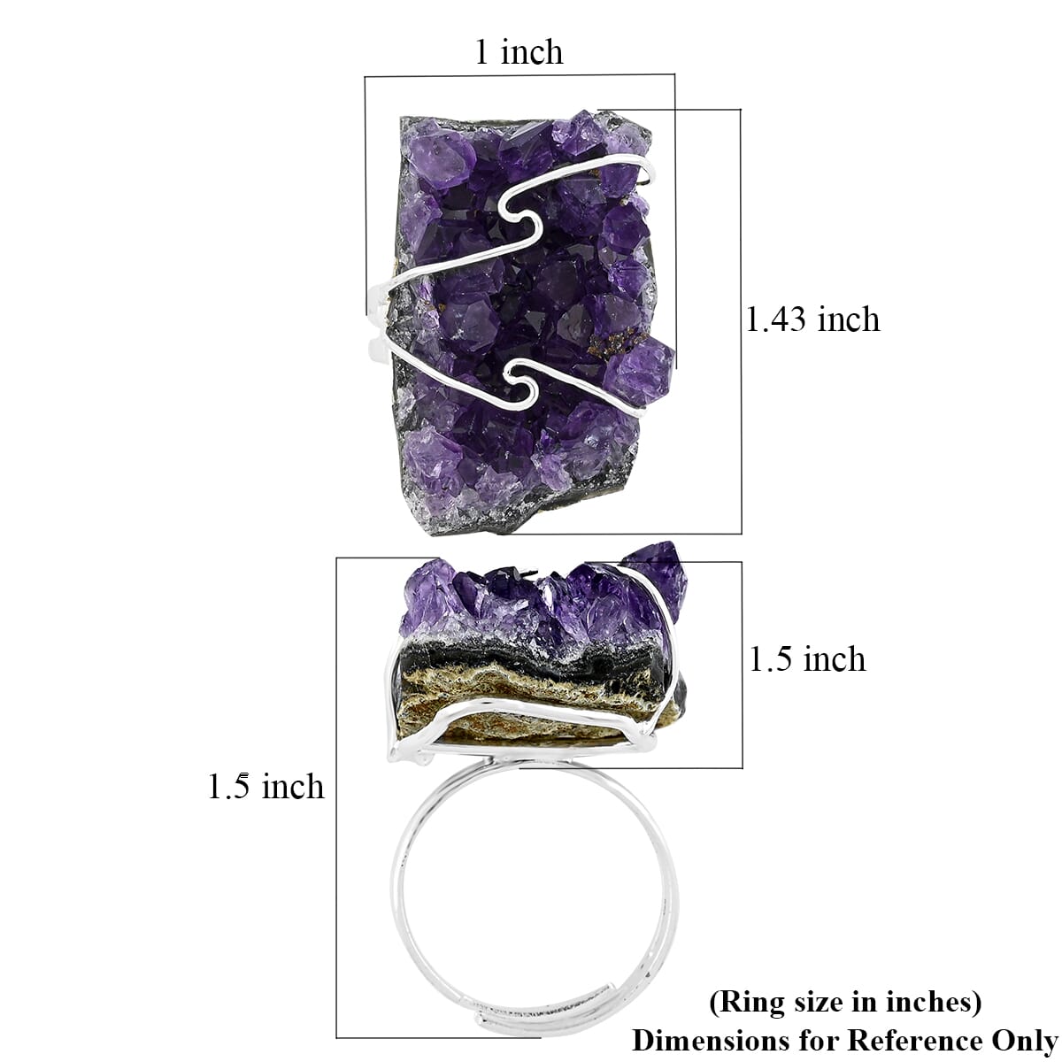 Purple Amethyst Druzy 56.00 ctw Ring in Silvertone (Adjustable) image number 4
