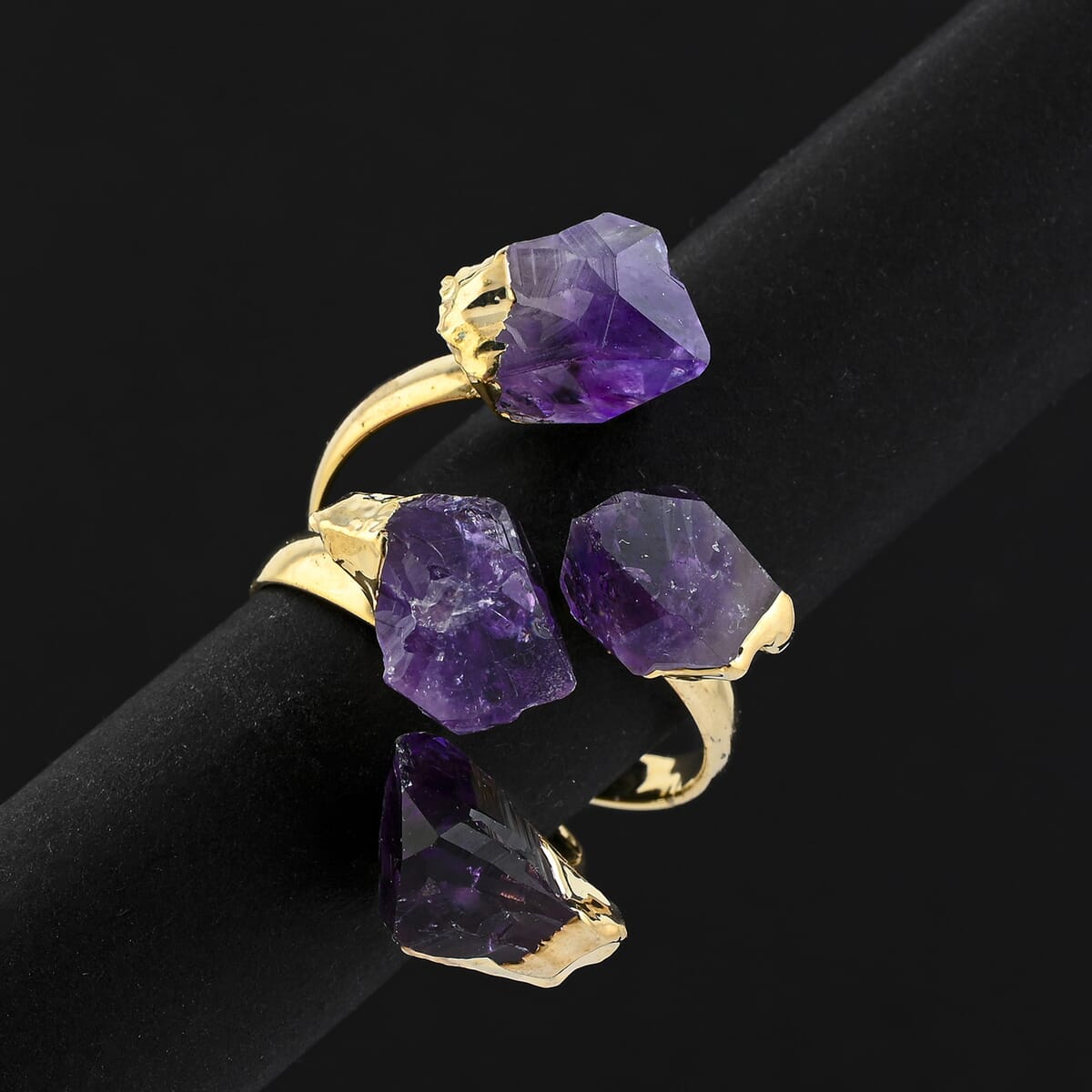 Purple Amethyst 12.00 ctw 4 Stone Ring in Goldtone (Adjustable) image number 1