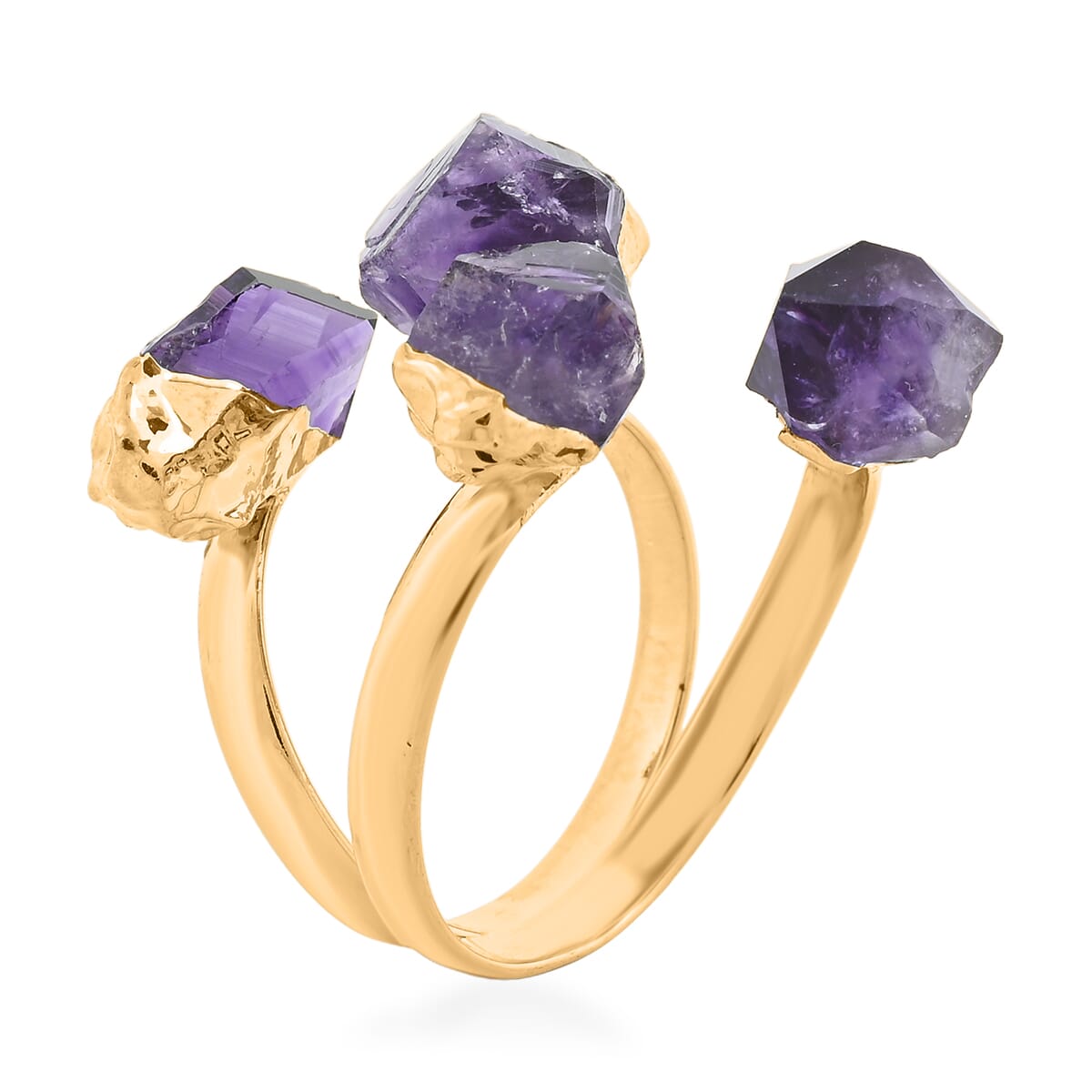 Purple Amethyst 12.00 ctw 4 Stone Ring in Goldtone (Adjustable) image number 3