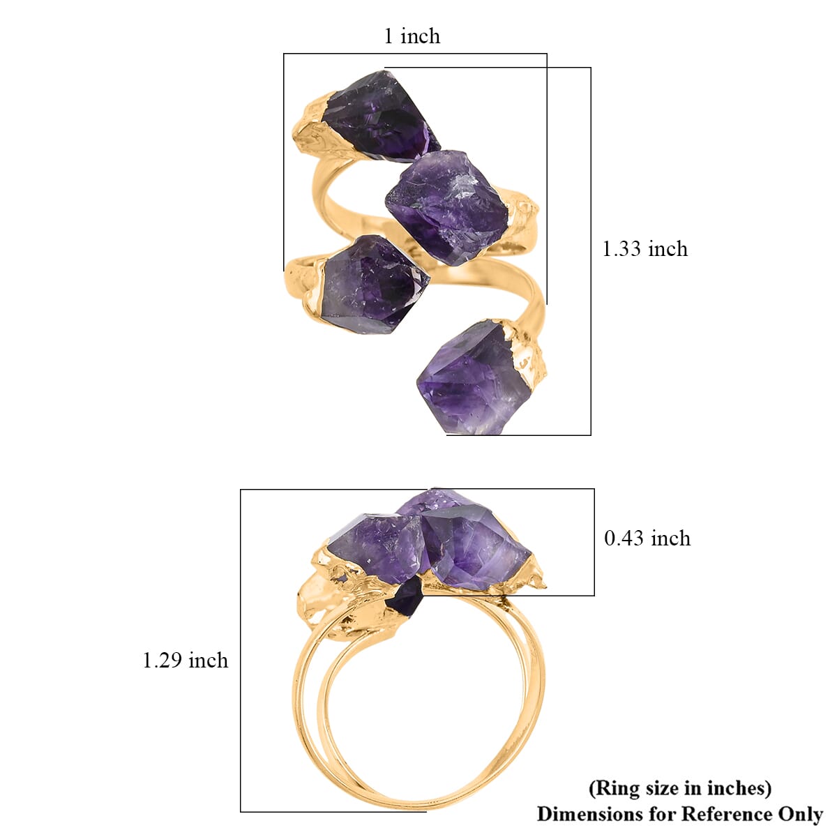 Purple Amethyst 12.00 ctw 4 Stone Ring in Goldtone (Adjustable) image number 4
