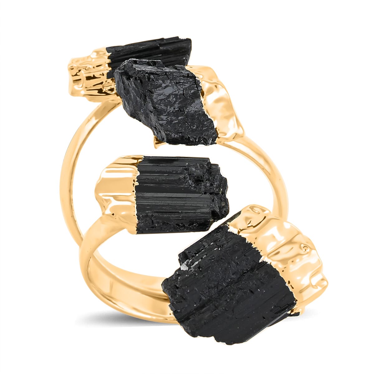 Black Tourmaline 15.00 ctw 4 Stone Ring in Goldtone (Adjustable) image number 0