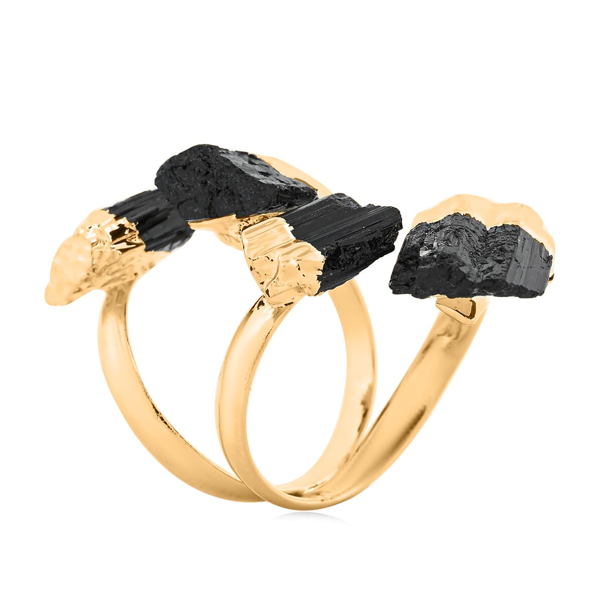 Black Tourmaline 15.00 ctw 4 Stone Ring in Goldtone (Adjustable) image number 3