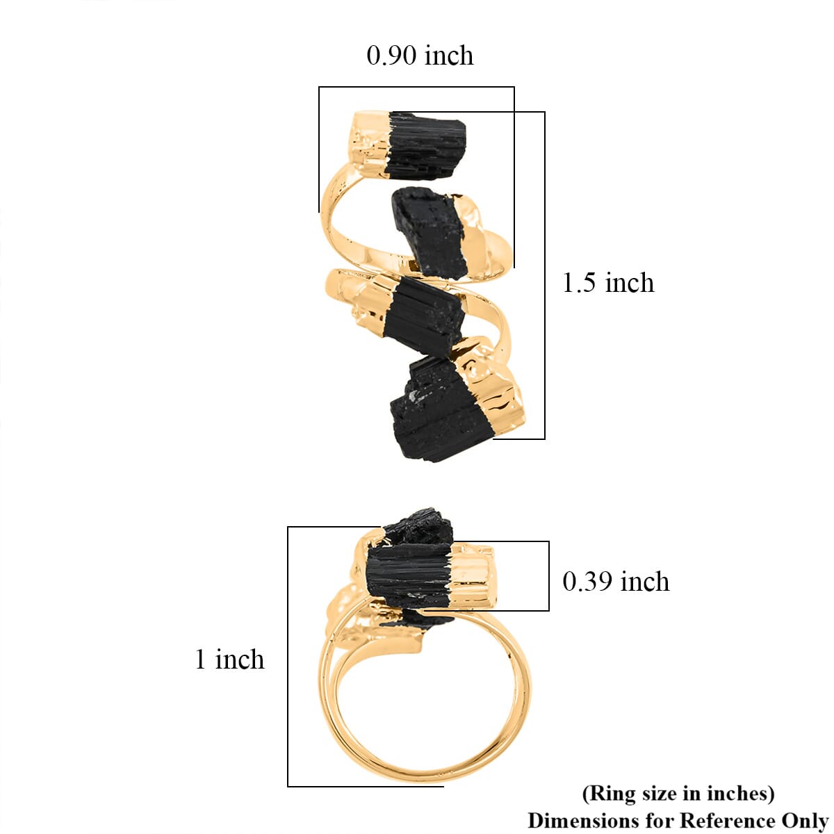 Black Tourmaline 15.00 ctw 4 Stone Ring in Goldtone (Adjustable) image number 4