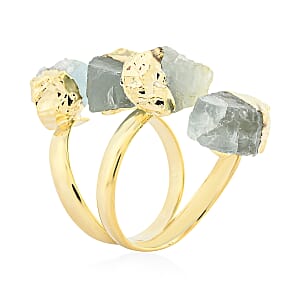 Green Quartz 11.00 ctw 4 Stone Ring in Goldtone (Adjustable)