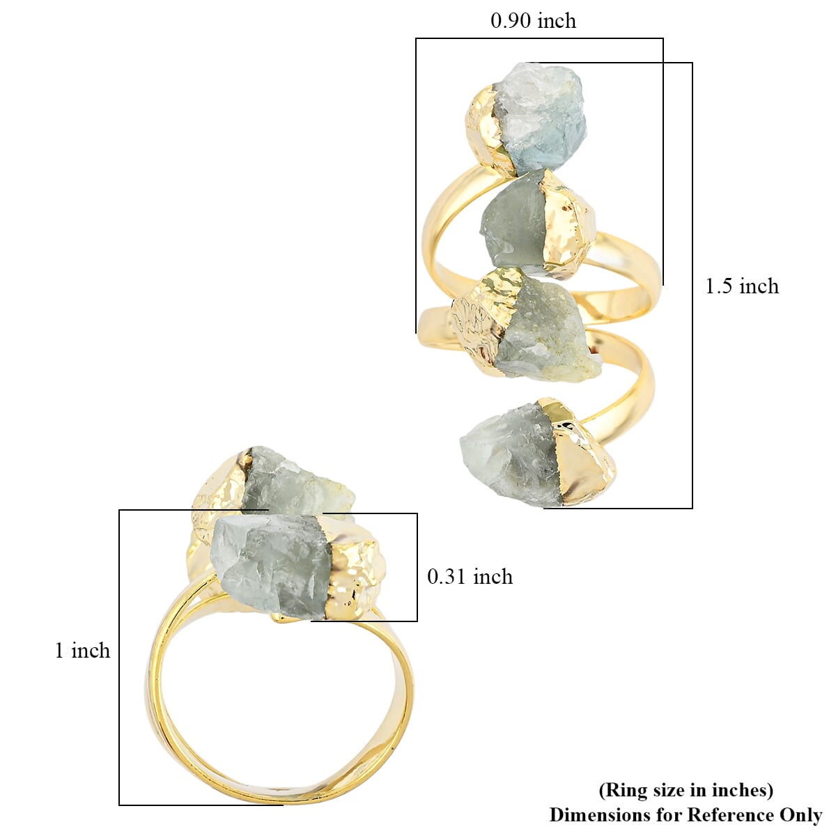 Green Quartz 11.00 ctw 4 Stone Ring in Goldtone (Adjustable) image number 4