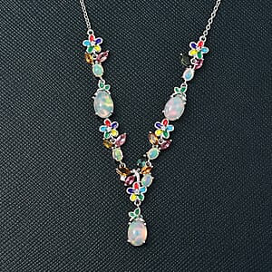 D&rsquo;Joy Premium Ethiopian Welo Opal and Mulit Gemstone 4.30 ctw Necklace in Rhodium Over Sterling Silver 18 Inches 