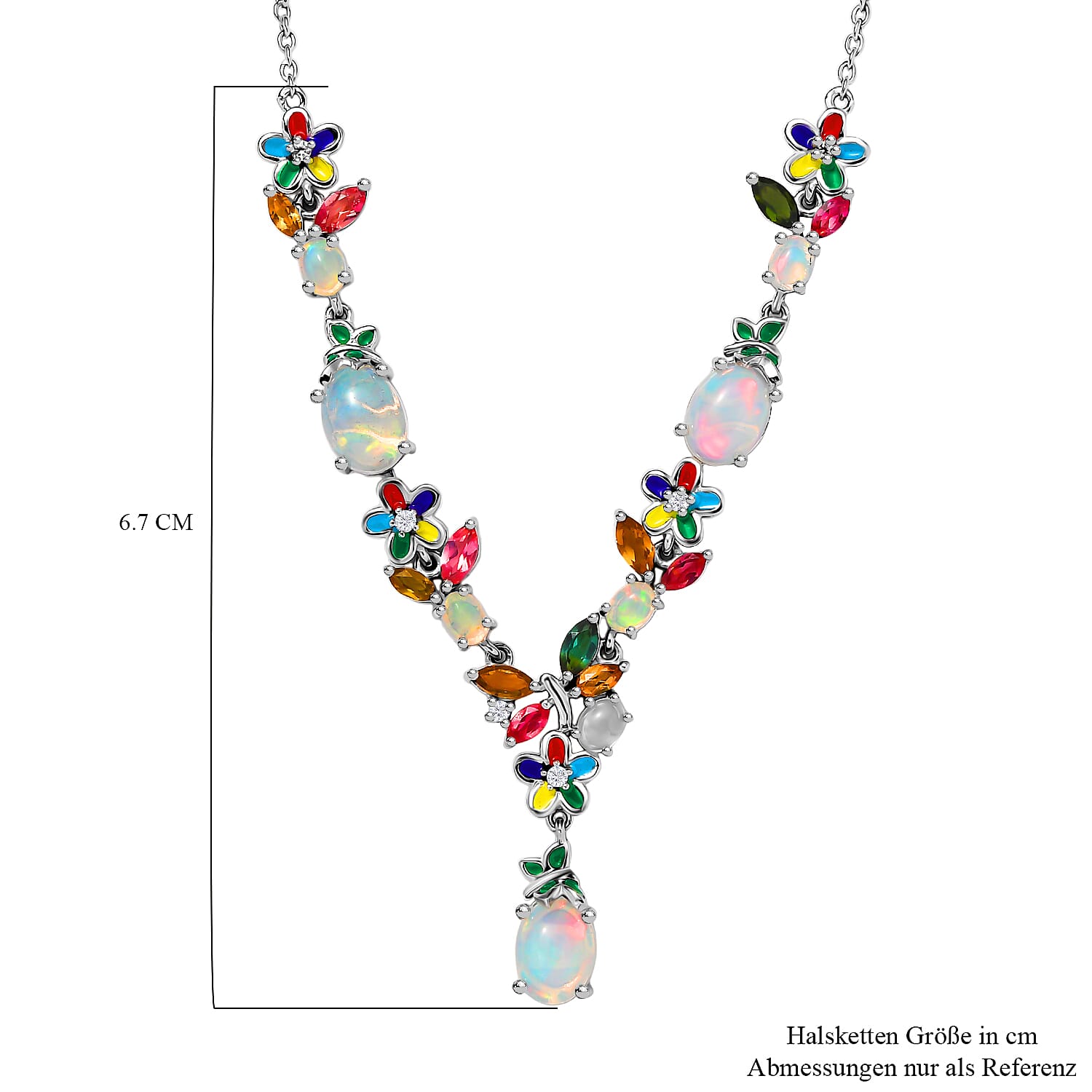 D’Joy Premium Ethiopian Welo Opal and Mulit Gemstone 4.30 ctw Necklace in Rhodium Over Sterling Silver 18 Inches 
