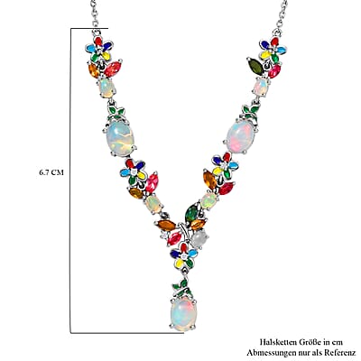 D’Joy Premium Ethiopian Welo Opal and Mulit Gemstone 4.30 ctw Necklace in Rhodium Over Sterling Silver 18 Inches 
