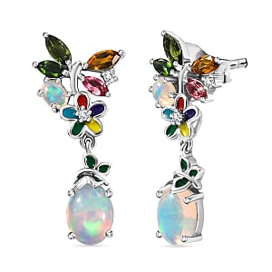 DJoy Premium Ethiopian Welo Opal and Multi Gemstone 2.70 ctw Earrings in Rhodium Over Sterling Silver
