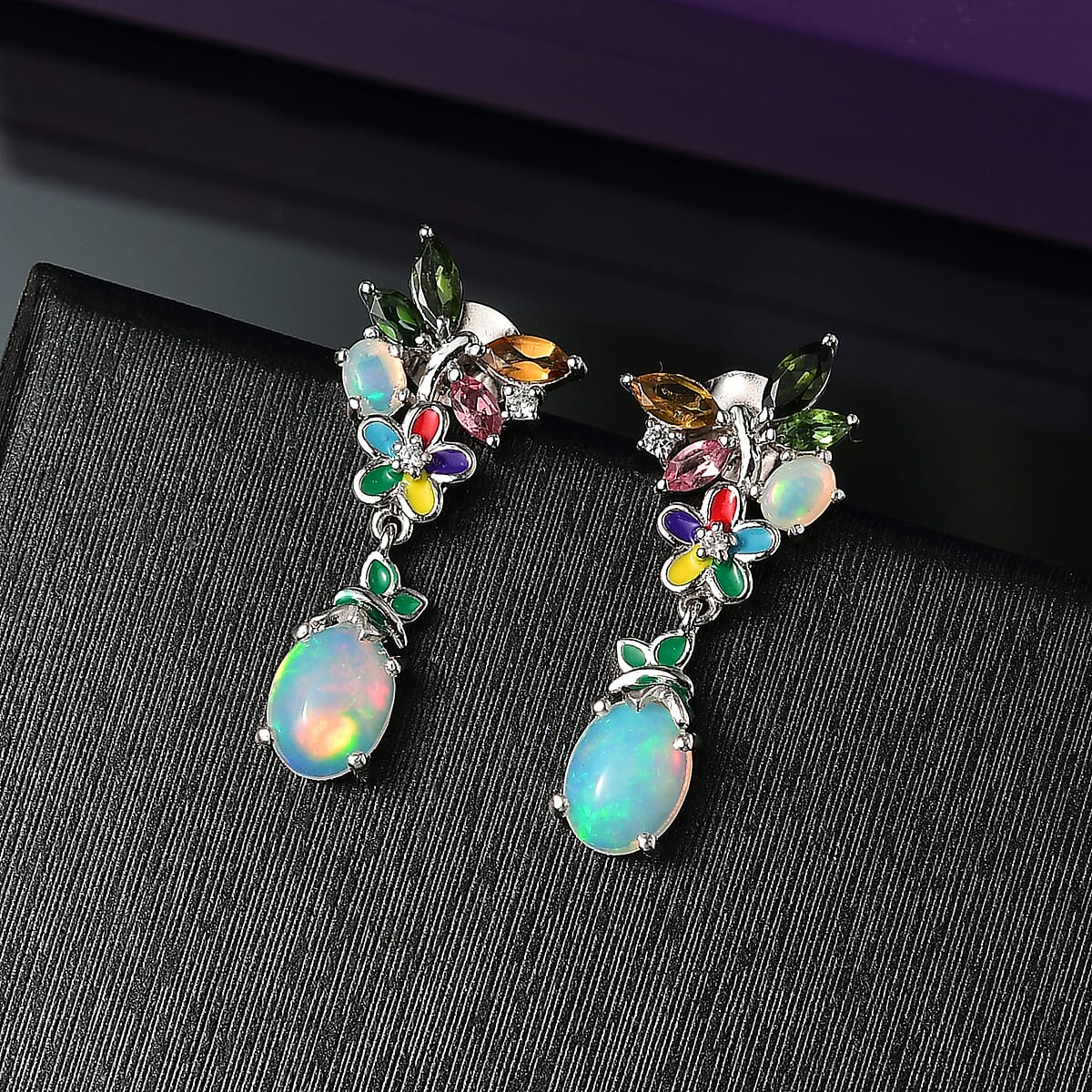 DJoy Premium Ethiopian Welo Opal and Multi Gemstone 2.70 ctw Earrings in Rhodium Over Sterling Silver image number 1