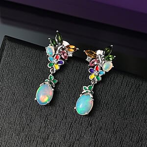 DJoy Premium Ethiopian Welo Opal and Multi Gemstone 2.70 ctw Earrings in Rhodium Over Sterling Silver