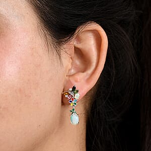 DJoy Premium Ethiopian Welo Opal and Multi Gemstone 2.70 ctw Earrings in Rhodium Over Sterling Silver