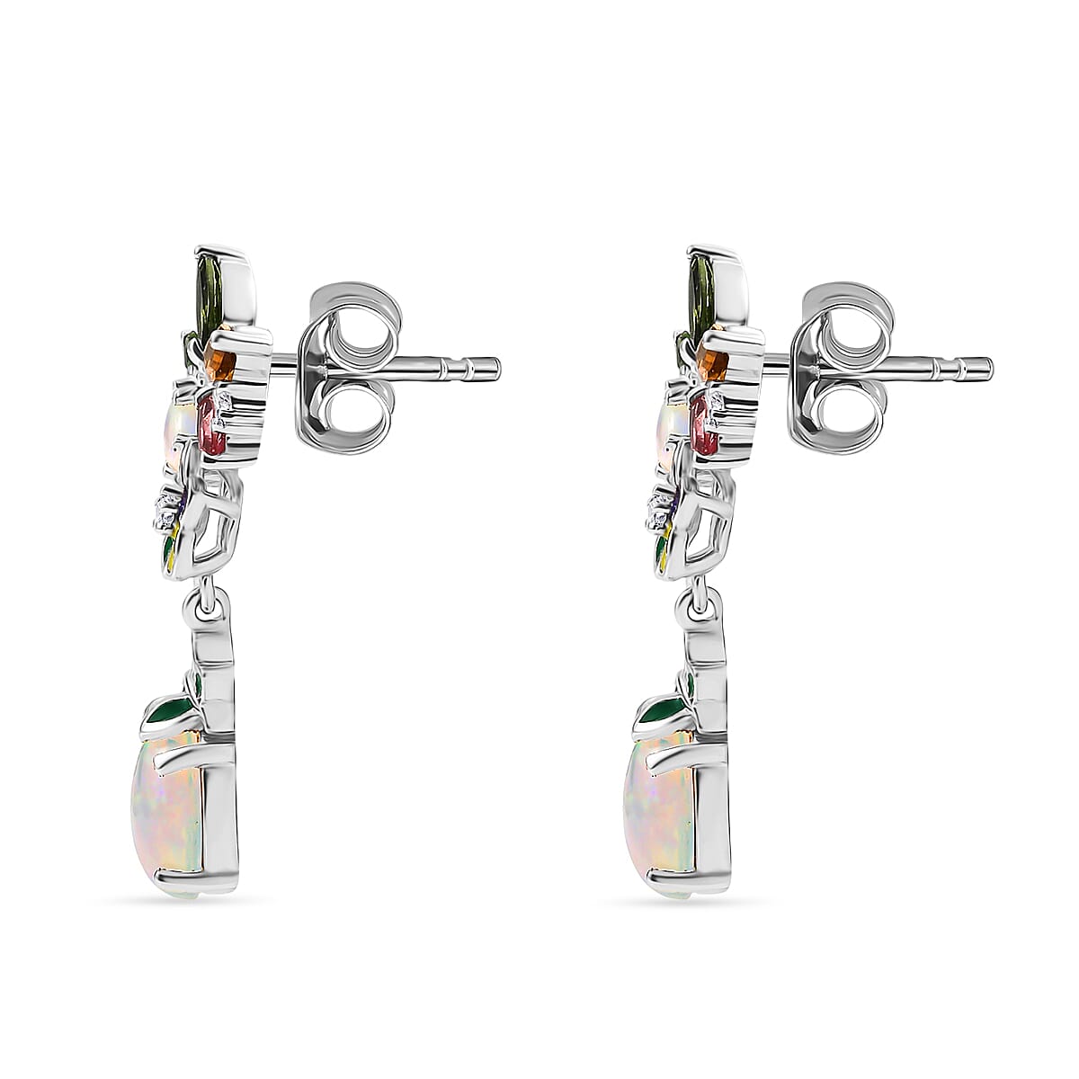 DJoy Premium Ethiopian Welo Opal and Multi Gemstone 2.70 ctw Earrings in Rhodium Over Sterling Silver image number 3
