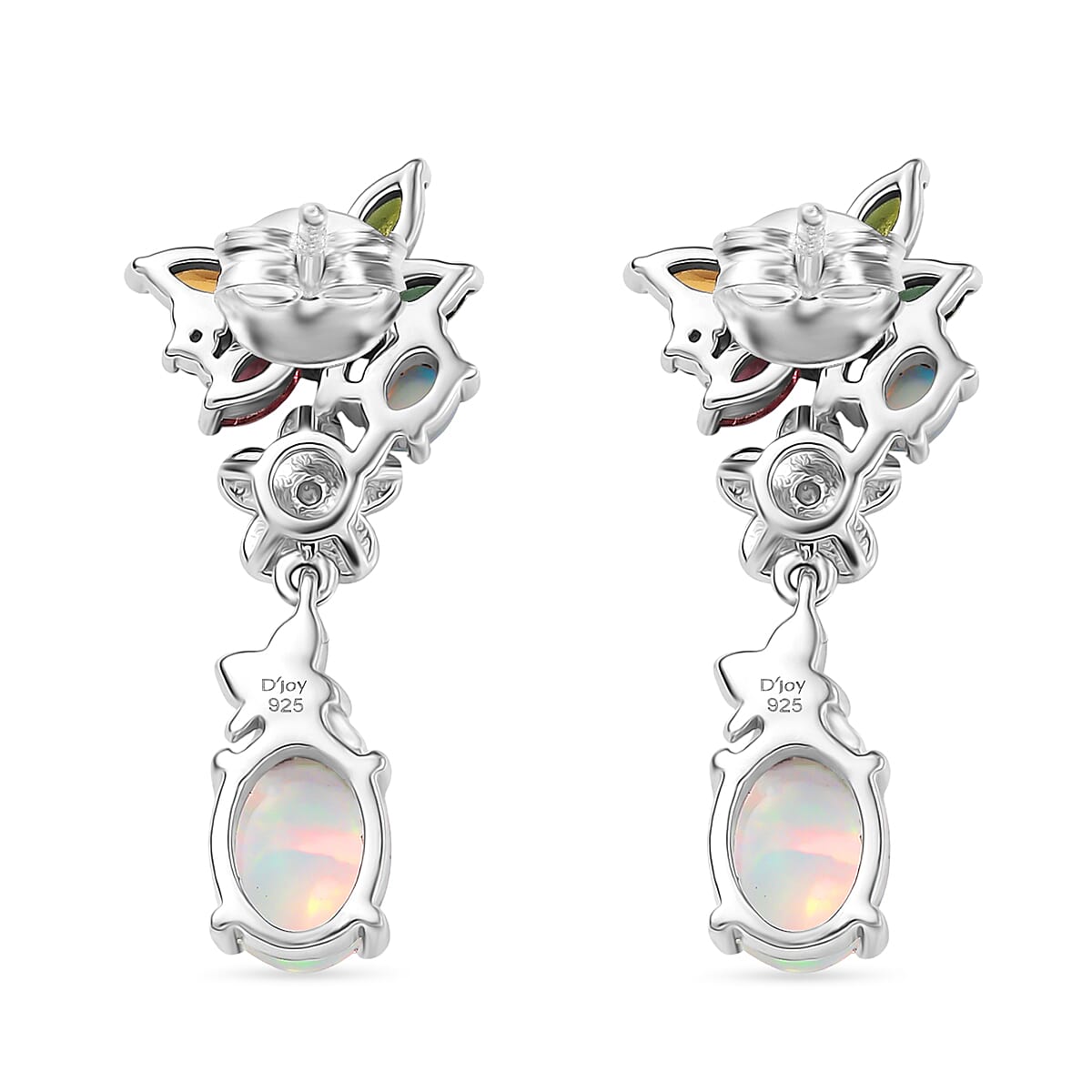 DJoy Premium Ethiopian Welo Opal and Multi Gemstone 2.70 ctw Earrings in Rhodium Over Sterling Silver image number 4