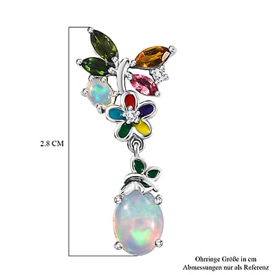 DJoy Premium Ethiopian Welo Opal and Multi Gemstone 2.70 ctw Earrings in Rhodium Over Sterling Silver