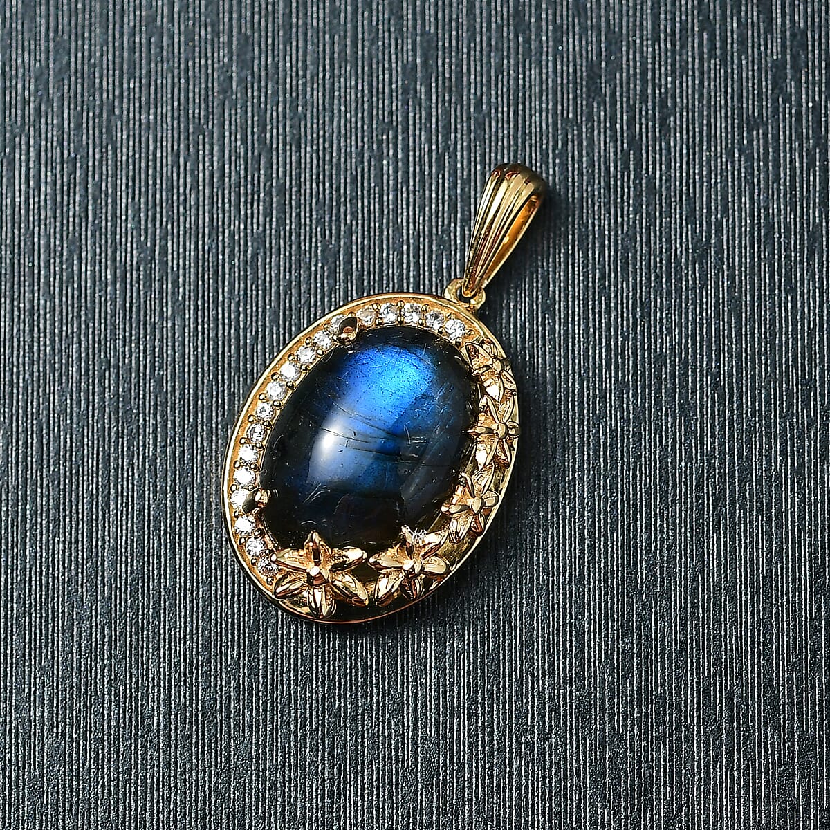 EverTrue Malagasy Labradorite and White Zircon 7.10 ctw Floral Pendant without Chain in 18K YG Plated image number 1