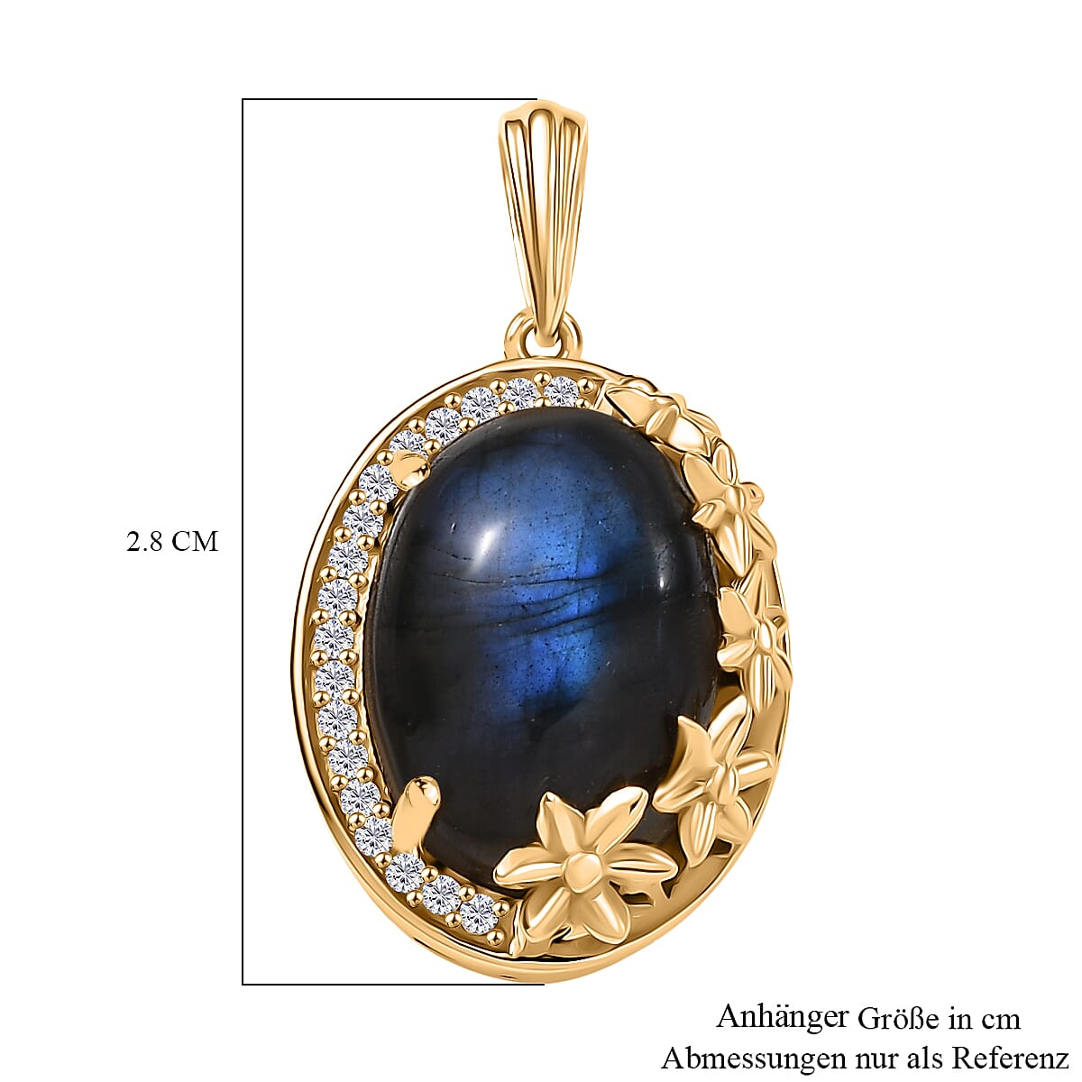 EverTrue Malagasy Labradorite and White Zircon 7.10 ctw Floral Pendant without Chain in 18K YG Plated image number 5