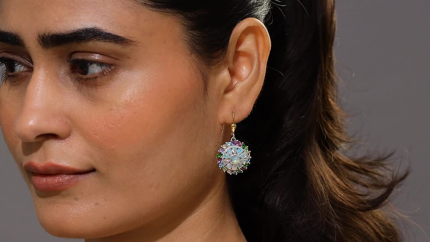 D'Joy Ethiopian WeloOpal, Multi Gemstone Earrings in 18K Vermeil YG and Rhodium Over Sterling Silver 6.20 ctw