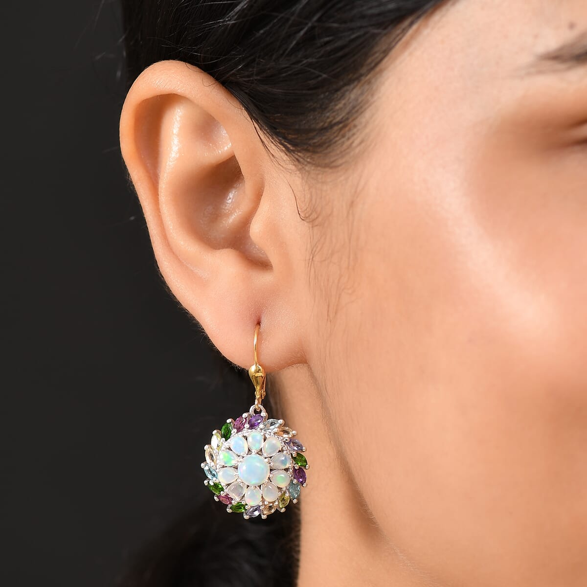 D'Joy Ethiopian WeloOpal, Multi Gemstone Earrings in 18K Vermeil YG and Rhodium Over Sterling Silver 6.20 ctw image number 2