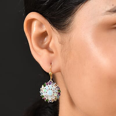 D'Joy Ethiopian Welo Opal and Multi Gemstone 6.20 ctw Iridescent Mirage Lever Back Earrings in 18K Vermeil YG and Rhodium Over Sterling Silver 