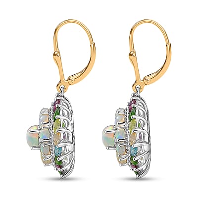 D'Joy Ethiopian Welo Opal and Multi Gemstone 6.20 ctw Iridescent Mirage Lever Back Earrings in 18K Vermeil YG and Rhodium Over Sterling Silver 