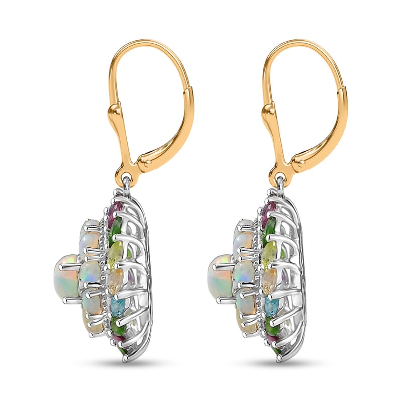 D'Joy Ethiopian Welo Opal and Multi Gemstone 6.20 ctw Iridescent Mirage Lever Back Earrings in 18K Vermeil YG and Rhodium Over Sterling Silver 