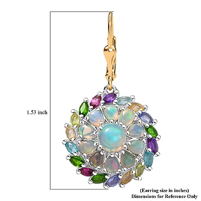 D'Joy Ethiopian Welo Opal and Multi Gemstone 6.20 ctw Iridescent Mirage Lever Back Earrings in 18K Vermeil YG and Rhodium Over Sterling Silver 
