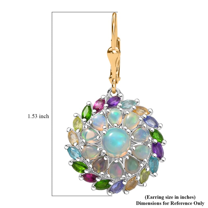 D'Joy Ethiopian Welo Opal and Multi Gemstone 6.20 ctw Iridescent Mirage Lever Back Earrings in 18K Vermeil YG and Rhodium Over Sterling Silver 