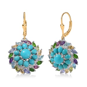 D’Joy Sleeping Beauty Turquoise and Multi Gemstone 6.60 ctw Earrings in 18K Vermeil YG and Rhodium Over Sterling Silver