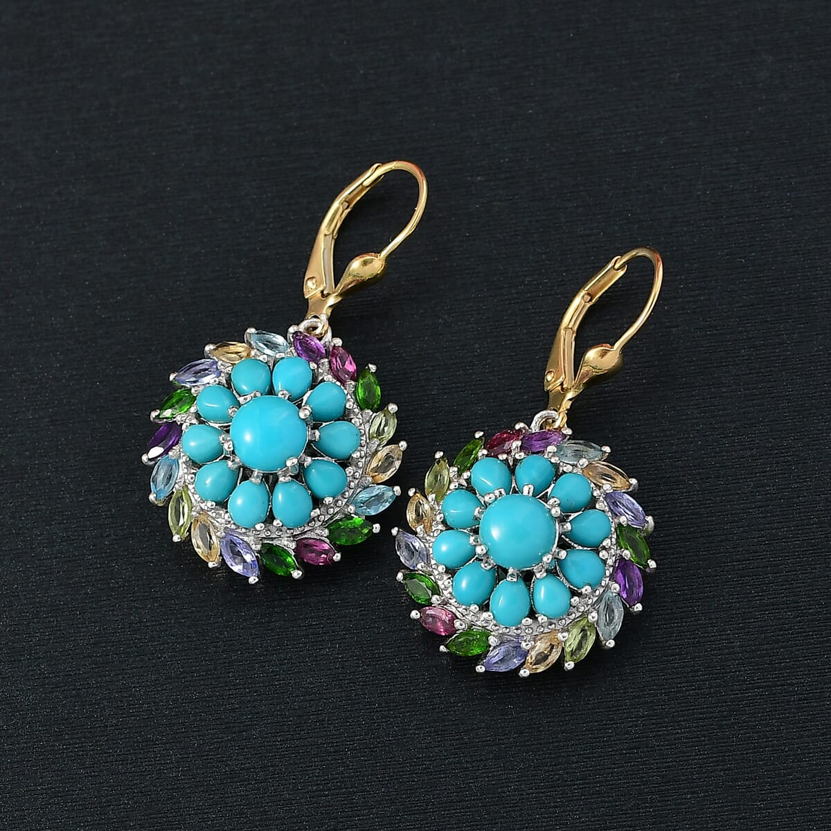 D’Joy Sleeping Beauty Turquoise and Multi Gemstone 6.60 ctw Earrings in 18K Vermeil YG and Rhodium Over Sterling Silver image number 1