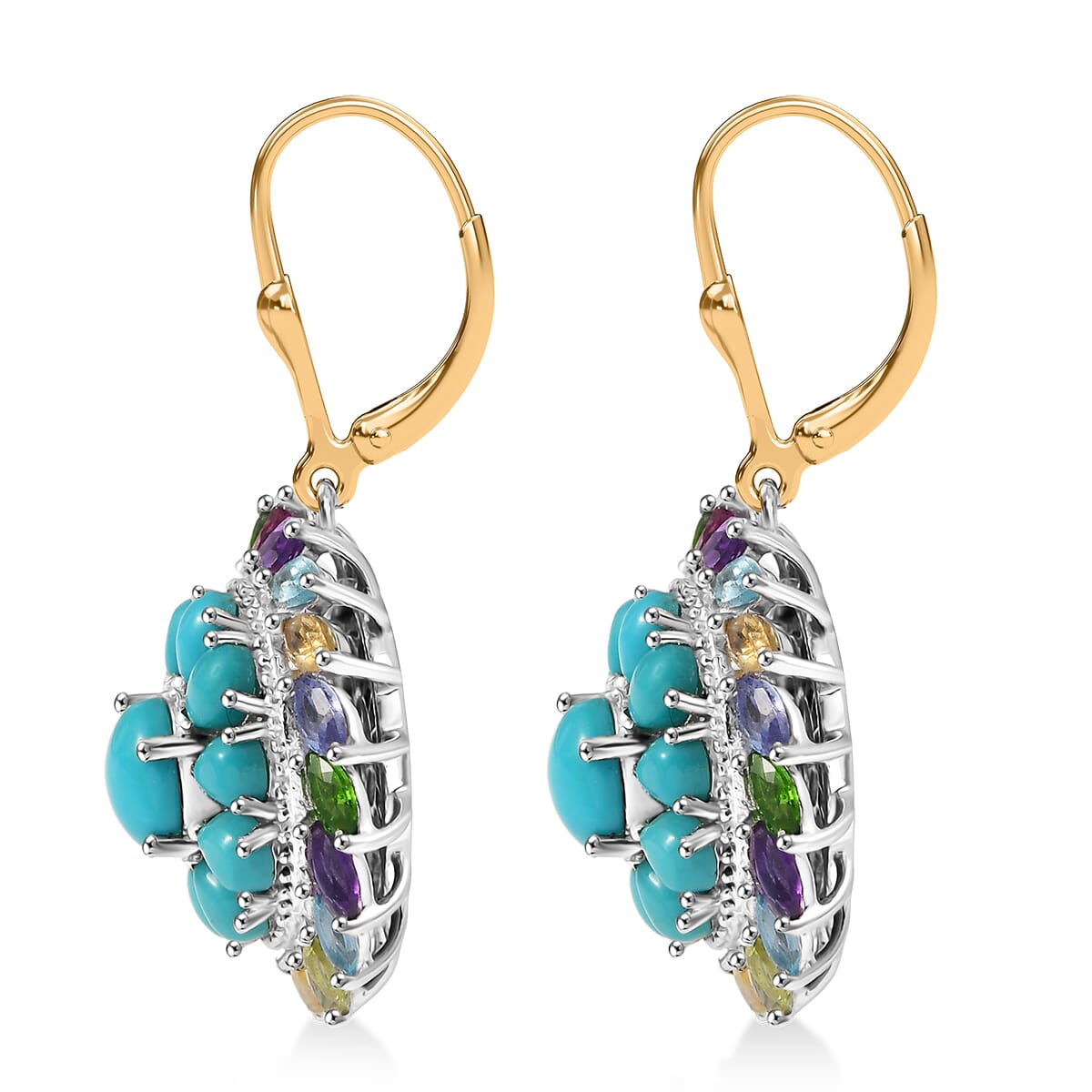 D’Joy Sleeping Beauty Turquoise and Multi Gemstone 6.60 ctw Earrings in 18K Vermeil YG and Rhodium Over Sterling Silver image number 3