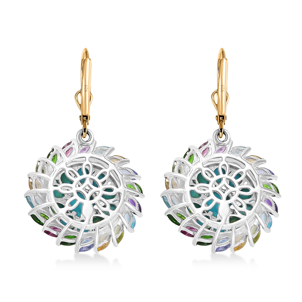 D’Joy Sleeping Beauty Turquoise and Multi Gemstone 6.60 ctw Earrings in 18K Vermeil YG and Rhodium Over Sterling Silver image number 4