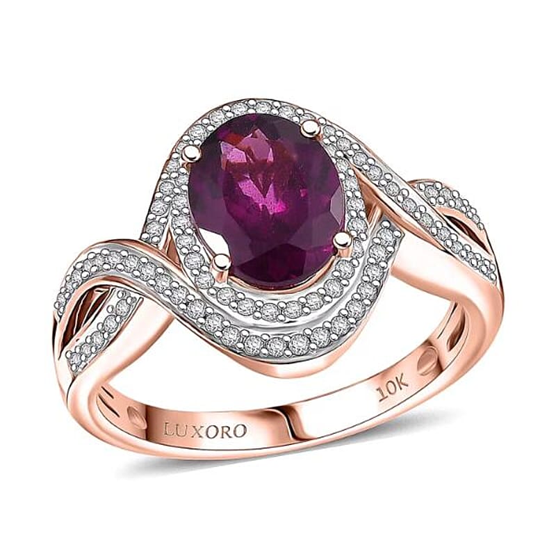 Luxoro AAA Radiant Ember Garnet and G-H I2 Diamond 2.25 ctw Flamebend Ring in 10K Rose Gold (Size 10.0) 4.35 Grams