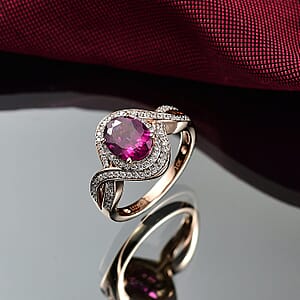 Luxoro AAA Radiant Ember Garnet and G-H I2 Diamond 2.25 ctw Flamebend Ring in 10K Rose Gold (Size 10.0) 4.35 Grams
