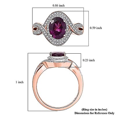 Luxoro AAA Radiant Ember Garnet and G-H I2 Diamond 2.25 ctw Flamebend Ring in 10K Rose Gold (Size 10.0) 4.35 Grams