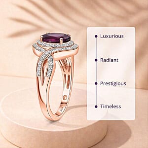 Luxoro 10K Rose Gold AAA Radiant Ember Garnet, Diamond (G-H, I2) (0.33 cts) Ring (Size 10.5) (4.35 g) 2.25 ctw