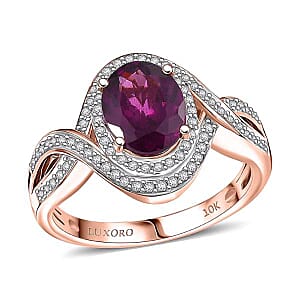 Luxoro 10K Rose Gold AAA Radiant Ember Garnet, Diamond (G-H, I2) (0.33 cts) Ring (Size 12.0) (4.35 g) 2.25 ctw