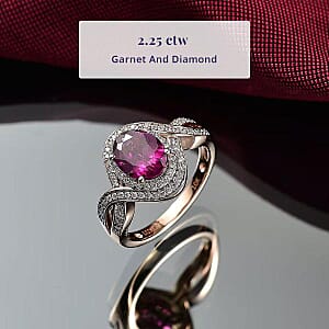 Luxoro 10K Rose Gold AAA Radiant Ember Garnet, Diamond (G-H, I2) (0.33 cts) Ring (Size 12.0) (4.35 g) 2.25 ctw