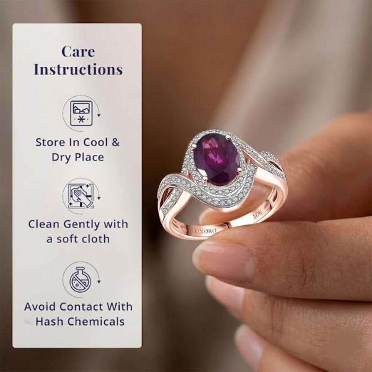 Luxoro 10K Rose Gold AAA Radiant Ember Garnet, Diamond (G-H, I2) (0.33 cts) Ring (Size 12.0) (4.35 g) 2.25 ctw image number 4