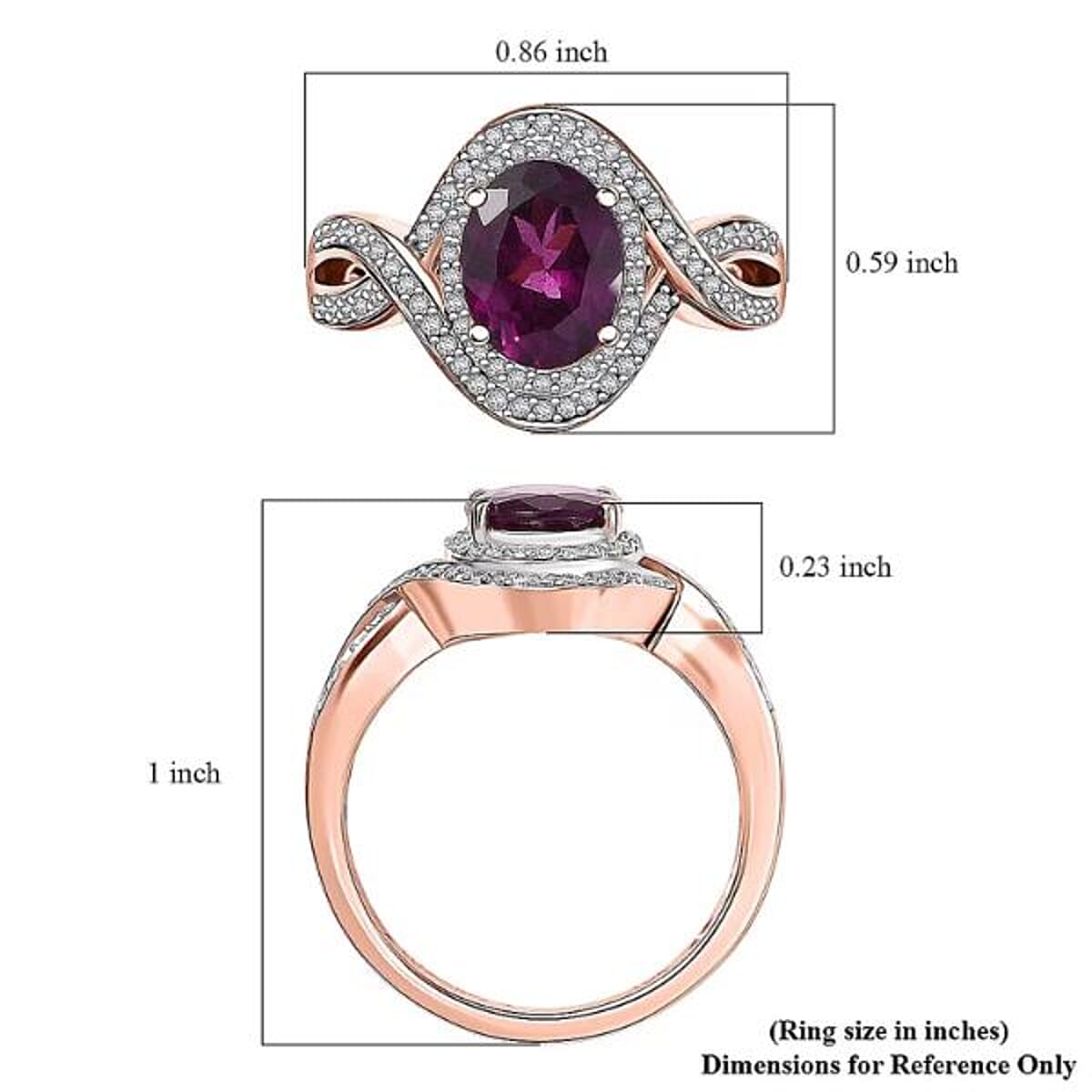 Luxoro 10K Rose Gold AAA Radiant Ember Garnet, Diamond (G-H, I2) (0.33 cts) Ring (Size 12.0) (4.35 g) 2.25 ctw image number 5
