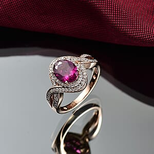 Luxoro AAA Radiant Ember Garnet and G-H I2 Diamond 2.25 ctw Flamebend Ring in 10K Rose Gold (Size 6.0) 4.35 Grams