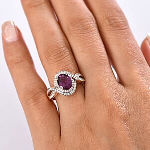 Luxoro AAA Radiant Ember Garnet and G-H I2 Diamond 2.25 ctw Flamebend Ring in 10K Rose Gold (Size 7.0) 4.35 Grams