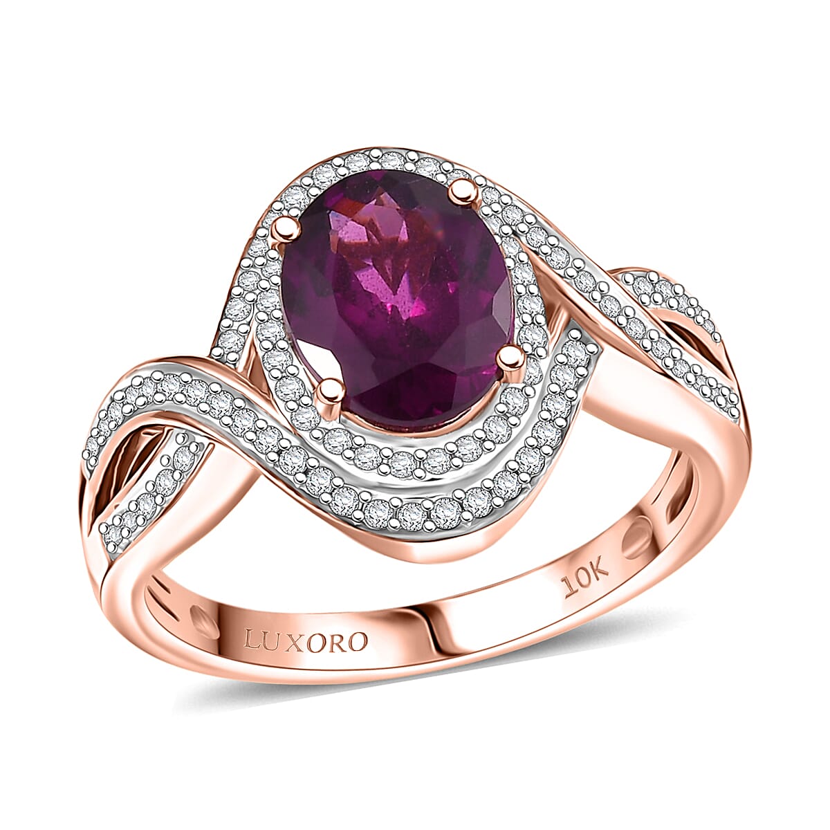 Luxoro AAA Radiant Ember Garnet and G-H I2 Diamond 2.25 ctw Flamebend Ring in 10K Rose Gold (Size 8.0) 4.35 Grams image number 0