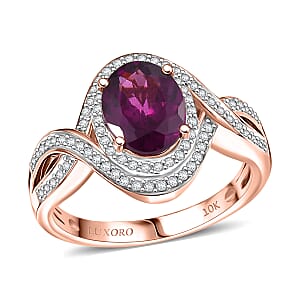 Luxoro AAA Radiant Ember Garnet and G-H I2 Diamond 2.25 ctw Flamebend Ring in 10K Rose Gold (Size 8.0) 4.35 Grams