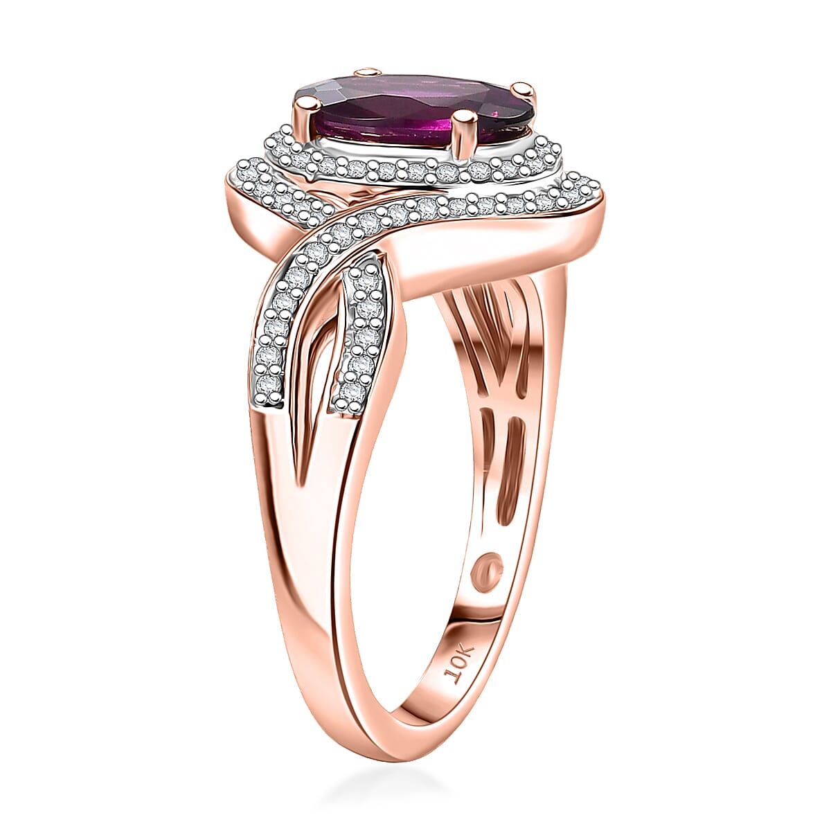 Luxoro AAA Radiant Ember Garnet and G-H I2 Diamond 2.25 ctw Flamebend Ring in 10K Rose Gold (Size 8.0) 4.35 Grams image number 3