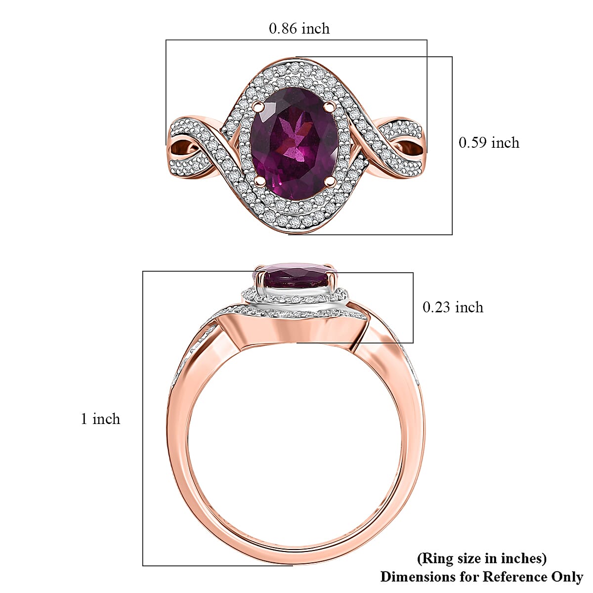 Luxoro AAA Radiant Ember Garnet and G-H I2 Diamond 2.25 ctw Flamebend Ring in 10K Rose Gold (Size 8.0) 4.35 Grams image number 5